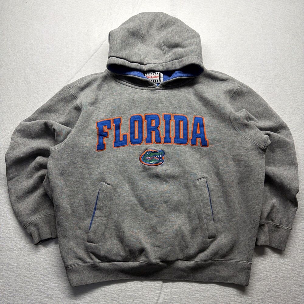 Vintage 90s Foot Locker Florida Gators Embroidered Gray Hoodie Sweatshirt Mens S